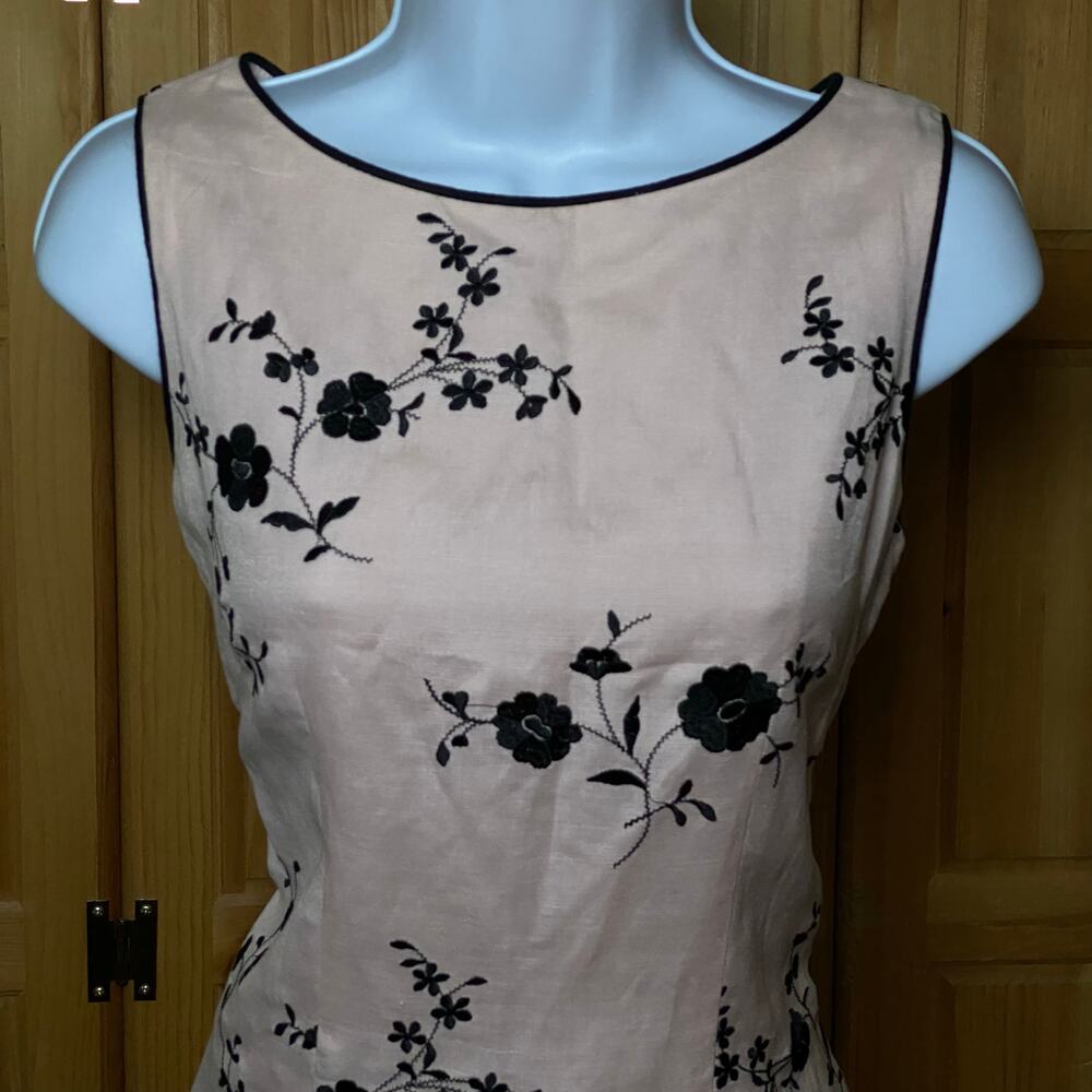 Vintage Romantic Floral Embroidered Coquette Pastel Dusty Pink Soft Midi Dress - Picture 4 of 13